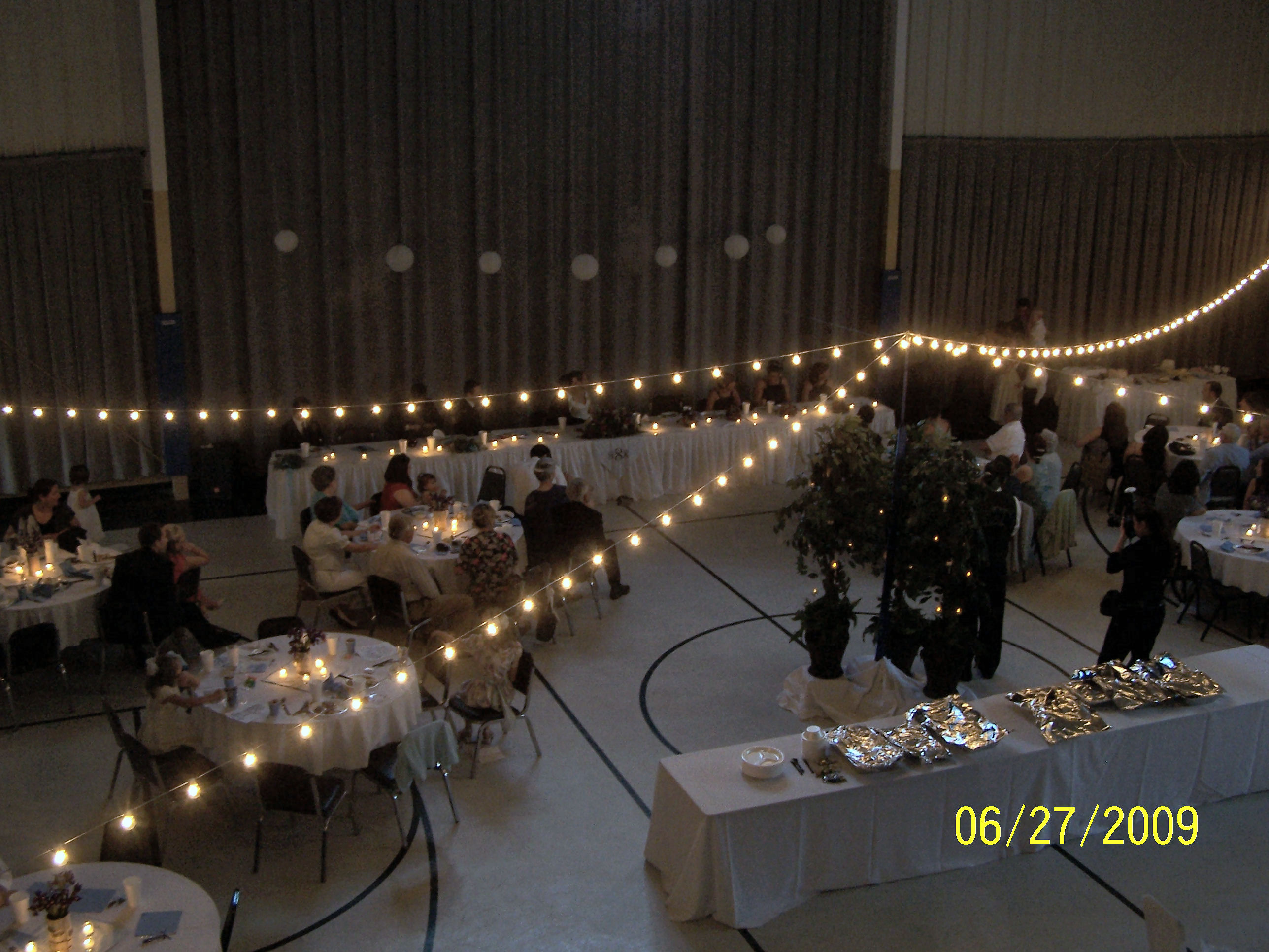 The Gym decorated for wedding reception.